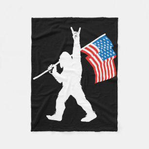 Grappige Sasquatch Rock And Roll USA Vlag Voor Big Fleece Deken