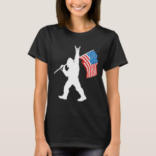 Grappige Sasquatch Rock And Roll USA Vlag Voor Big T-shirt