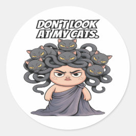 Grappige Sassy Cat Lover Mythologie Medusa Ronde Sticker