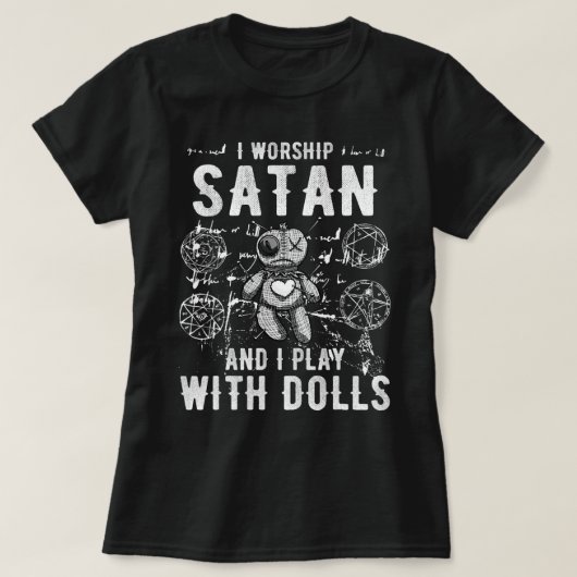 Grappige satanic Ik aanbid satan en ik speel met p T-shirt (Design voorkant)