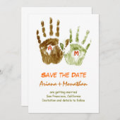grappige save the date uitnodiging met handen (Voorkant / Achterkant)
