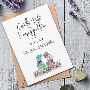Grappige Save the Date voor een Brullende Dinosaur