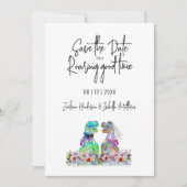 Grappige Save the Date voor een Brullende Dinosaur (Voorkant)