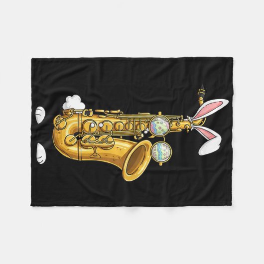 Grappige saxofoon Bunny Easter Egg Paasdag Vrouwen Fleece Deken (Voorkant (Horizontaal))