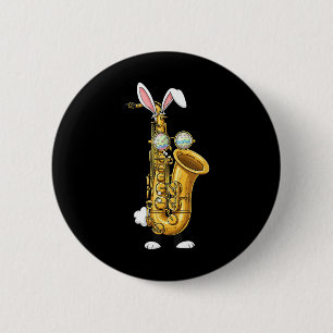Grappige saxofoon Bunny Easter Egg Paasdag Vrouwen Ronde Button 5,7 Cm