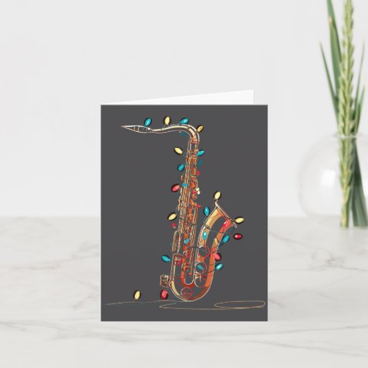 Grappige Saxofoon Kerst Grafische Lichten Liefhebb Kaart (Voorkant)