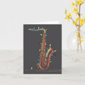Grappige Saxofoon Kerst Grafische Lichten Liefhebb Kaart (Gele Bloem)