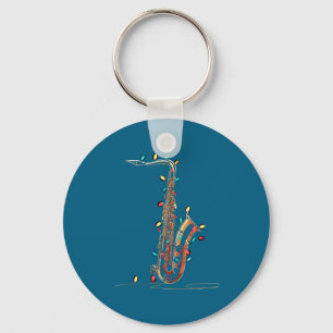 Grappige Saxofoon Kerst Grafische Lichten Liefhebb Sleutelhanger