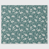 Grappige Scandinavische Botanische Groen Kerst Cadeaupapier (Vlak)