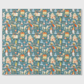 Grappige Scandinavische kerstkabouters met dieren Cadeaupapier (Vlak)