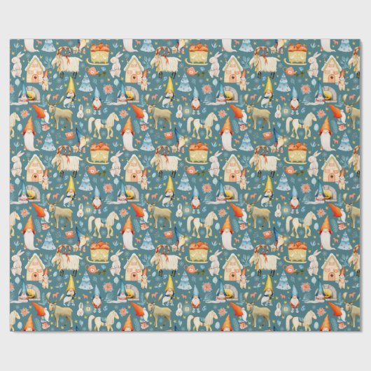 Grappige Scandinavische kerstkabouters met dieren Cadeaupapier (Vlak)