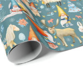 Grappige Scandinavische kerstkabouters met dieren Cadeaupapier (Rol Hoek)