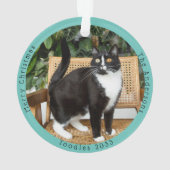 Grappige Scaredy Cat Bezoeken Santa Custom Kerstmi Ornament (achterkant)