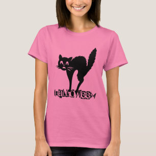 Grappige Scary Black Cat Halloween Typografie T-shirt