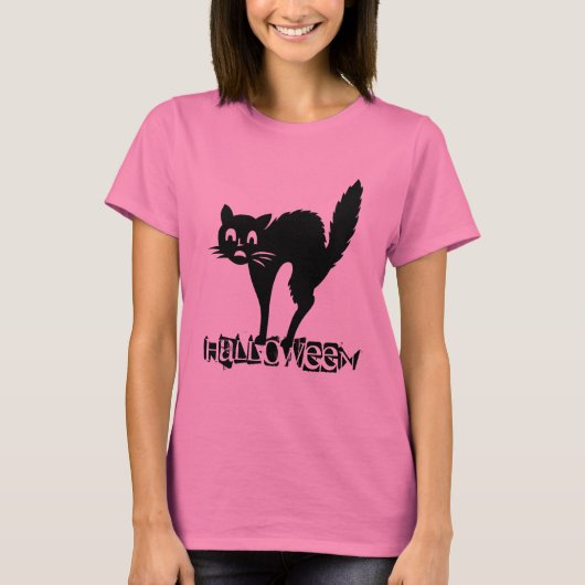 Grappige Scary Black Cat Halloween Typografie T-shirt (Voorkant)