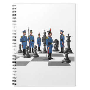 Grappige schaaksoldaten Cartoon Militair ontmoet s Notitieboek