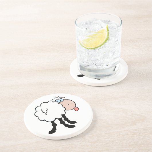 grappige schaap die van achteren tong zandsteen onderzetter (Zijkant)