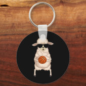 Grappige schaap lam wearing zonnebril spelend skel sleutelhanger (Voorkant)
