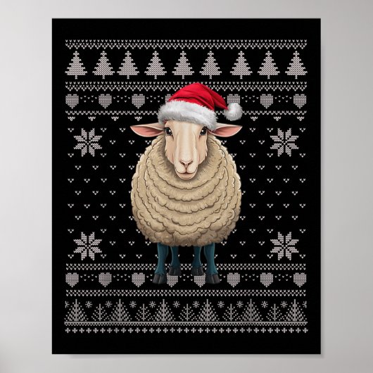 Grappige Schaap Lelijke Kersttrui Kerstman Pus Poster (Voorkant)