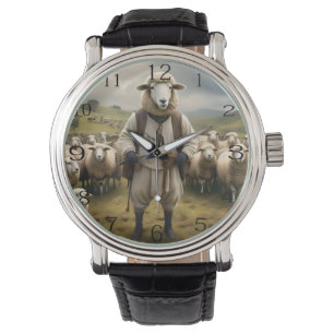 Grappige schaapjes met zijn kudde schapen, horloge