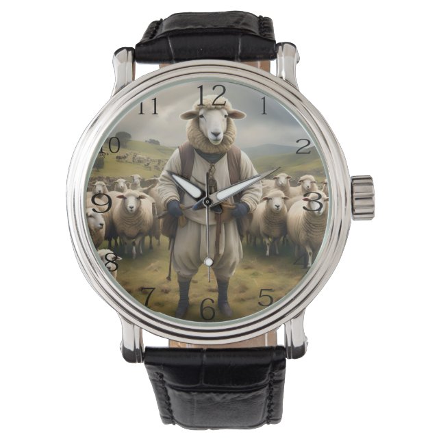 Grappige schaapjes met zijn kudde schapen, horloge (Voorkant)