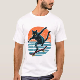 Grappige schaatsende kat op skateboard Retro zonso T-shirt