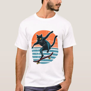 Grappige schaatsende kat op skateboard Retro zonso T-shirt
