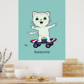Grappige Schaatsende Lapjeskat Poster (Keuken)