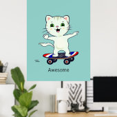 Grappige Schaatsende Lapjeskat Poster (Thuiskantoor)