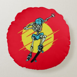 Grappige Schaatsende Skelet Skateboard Design Rond Kussen