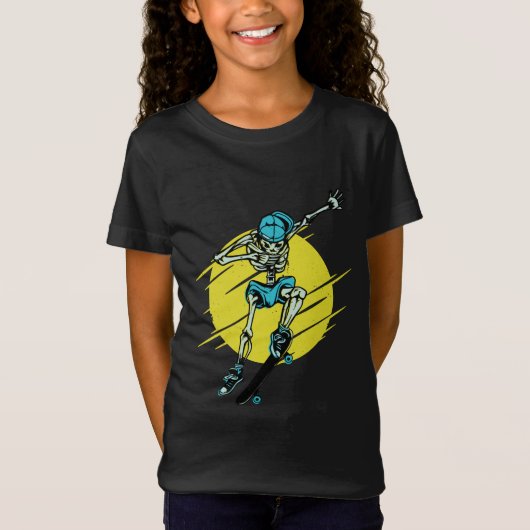 Grappige Schaatsende Skelet Skateboard Design T-shirt (Voorkant)