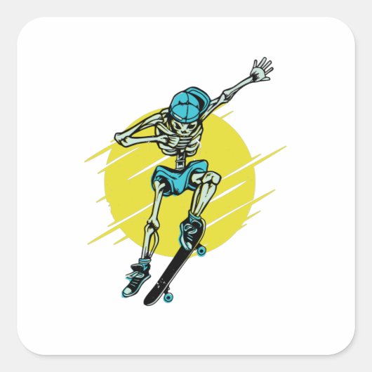 Grappige Schaatsende Skelet Skateboard Design Vierkante Sticker (Voorkant)