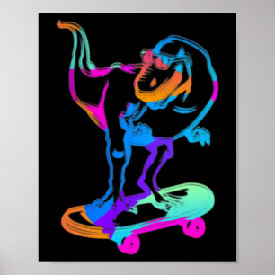 Grappige schaatser Dino Skateboard Skateboarden Bo Poster