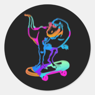 Grappige schaatser Dino Skateboard Skateboarden Bo Ronde Sticker