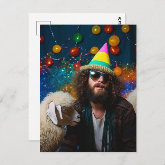 Grappige schapen en Jezus op een kleurfeestje Briefkaart (Voorkant / Achterkant)