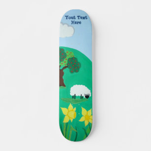 Grappige schapen grazen blauwe lucht schilderachti skateboard