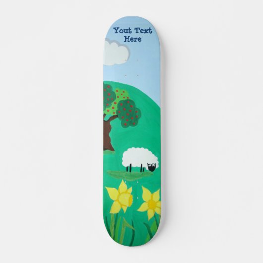Grappige schapen grazen blauwe lucht schilderachti skateboard (Voorkant)