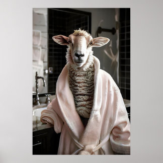 Grappige Schapen in Badjas, Badkamer Muur Kunst, S Poster