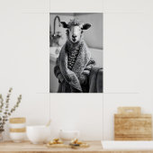 Grappige schapen in badjas kunst, vreemde badkamer poster (Keuken)