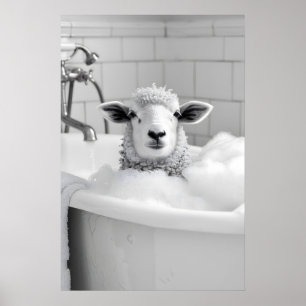 Grappige Schapen in Badkuip Print Grappige Badkame