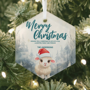 Grappige schapen Merry Xmas boom sneeuw Vakantie f Glas Ornament