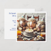 Grappige schapen verjaardag uitnodiging, feestbees kaart (Voorkant / Achterkant)