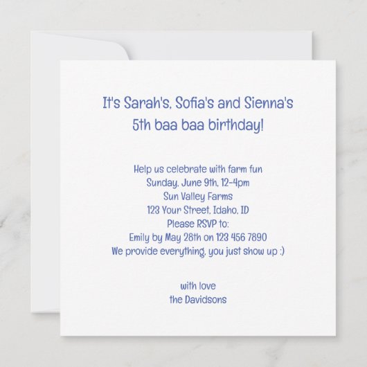 Grappige schapen verjaardag uitnodiging, feestbees kaart (Achterkant)