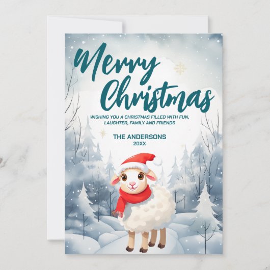 Grappige Schapenlamp Vrolijk Kerstboom sneeuw Vaka Feestdagenkaart (Voorkant)