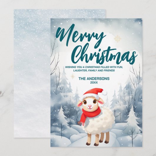 Grappige Schapenlamp Vrolijk Kerstboom sneeuw Vaka Feestdagenkaart (Voorkant / Achterkant)
