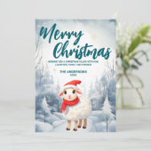Grappige Schapenlamp Vrolijk Kerstboom sneeuw Vaka Feestdagenkaart (Staand voorkant)