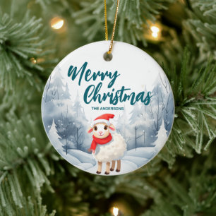 Grappige Schapenlamp Vrolijk Kerstboom sneeuw Vaka Keramisch Ornament