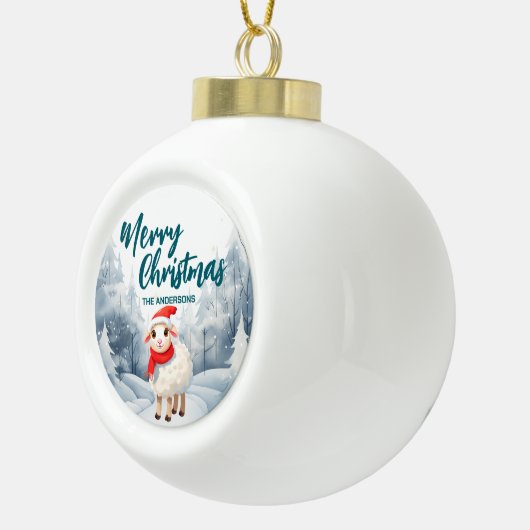 Grappige Schapenlamp Vrolijk Kerstboom sneeuw Vaka Keramische Bal Ornament (Rechts)