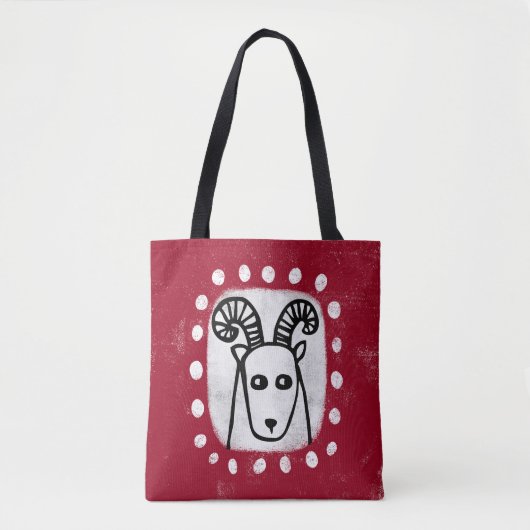 Grappige schapenram op rode Canvas tas (Voorkant)