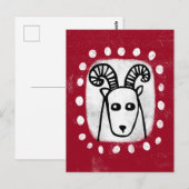 Grappige schapenram op rood Briefkaart (Voorkant / Achterkant)